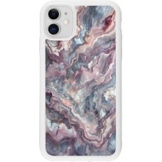 Coque iPhone 11 - Silicone rigide blanc Marbre violette argentée