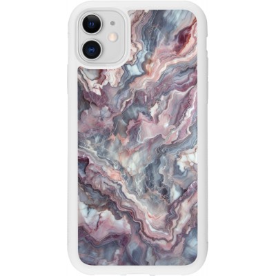 Coque iPhone 11 - Silicone rigide blanc Marbre violette argentée