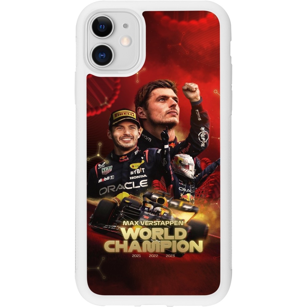 Coque iPhone 11 - Silicone rigide blanc Max Verstappen Champion 2023