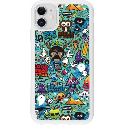 Coque iPhone 11 - Silicone rigide blanc Mixed Cartoons Turquoise