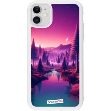 Coque iPhone 11 - Silicone rigide blanc Paysage Violet-Rose