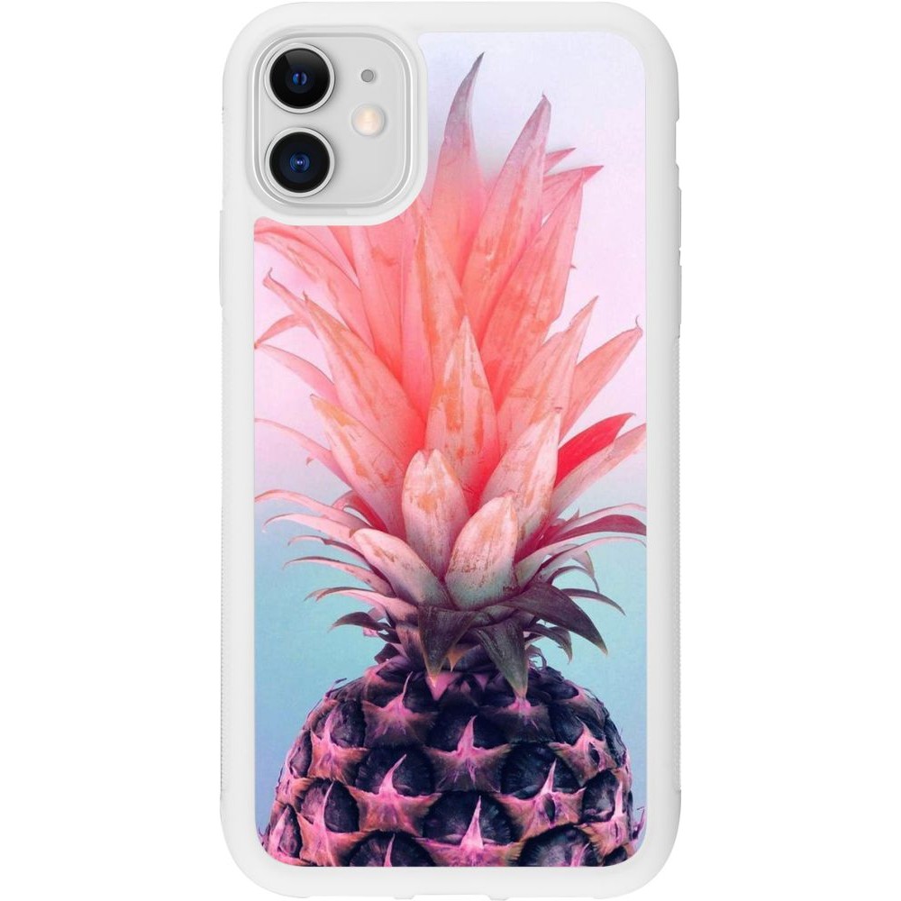 Coque iPhone 11 - Silicone rigide blanc Purple Pink Pineapple