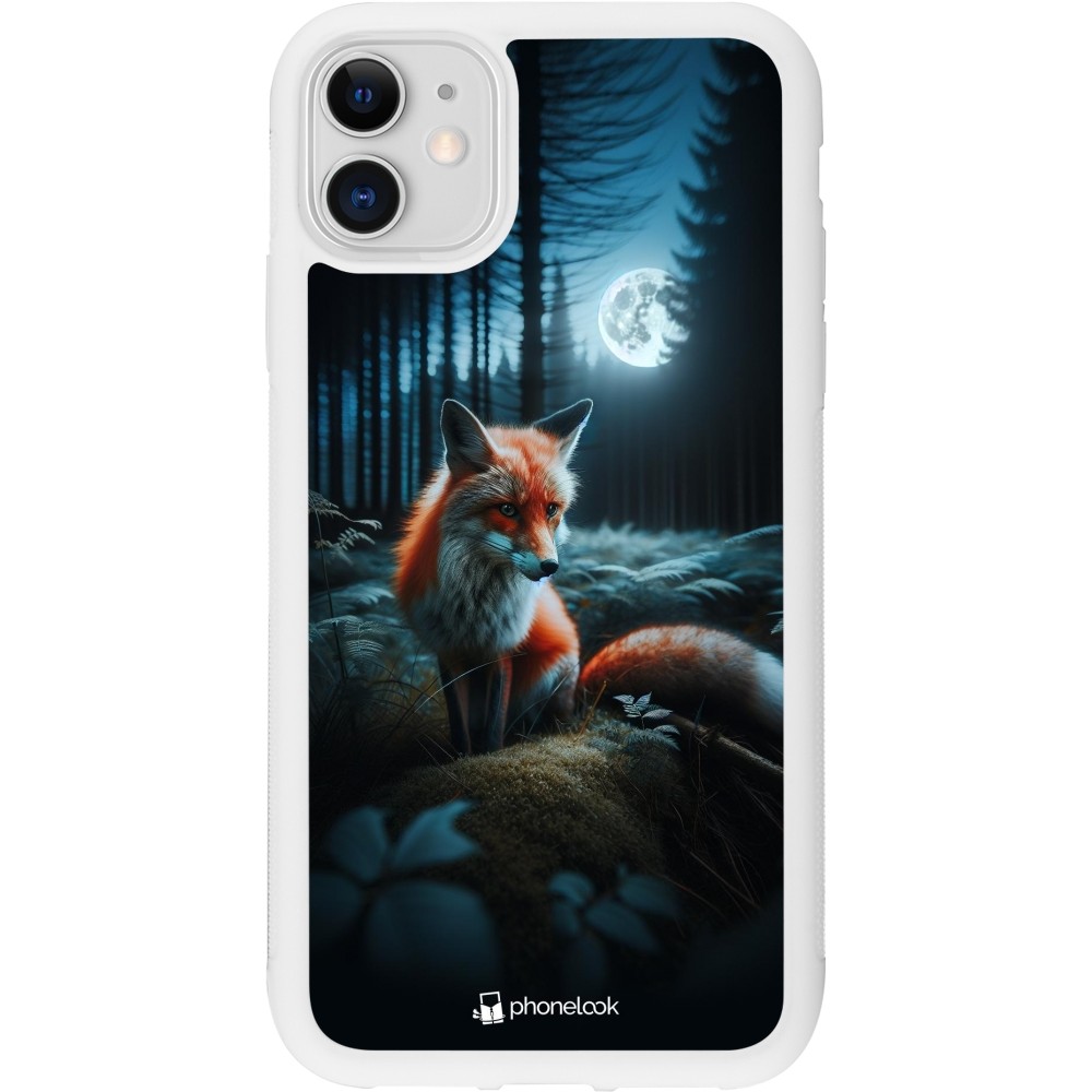 Coque iPhone 11 - Silicone rigide blanc Renard lune forêt