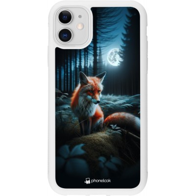 Coque iPhone 11 - Silicone rigide blanc Renard lune forêt