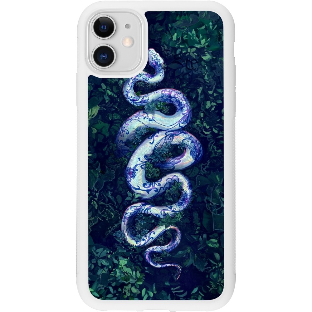 Coque iPhone 11 - Silicone rigide blanc Serpent Blue Anaconda