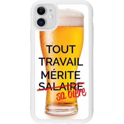 Coque iPhone 11 - Silicone rigide blanc Tout travail mérite sa bière