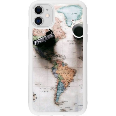 Coque iPhone 11 - Silicone rigide blanc Travel 01