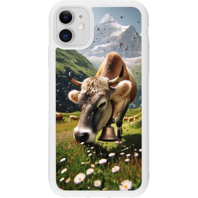 Coque iPhone 11 - Silicone rigide blanc Vache montagne Valais