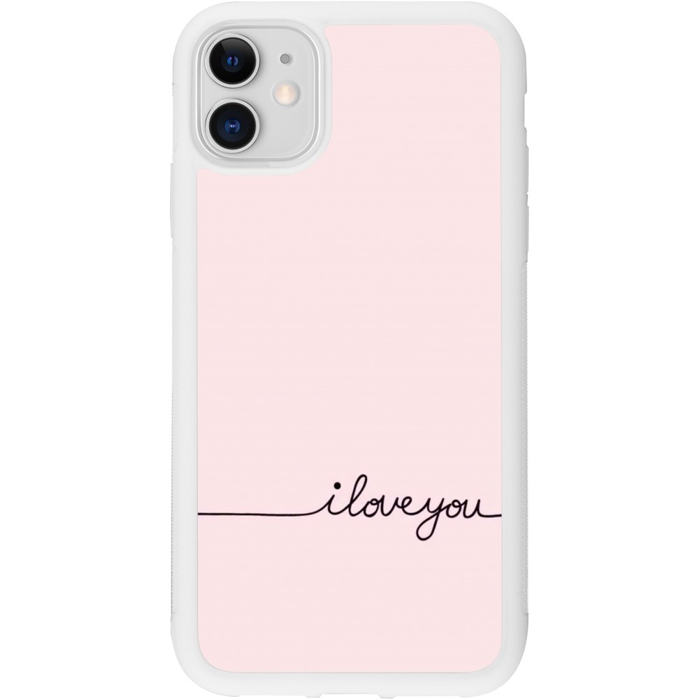 Coque iPhone 11 - Silicone rigide blanc Valentine 2023 i love you writing