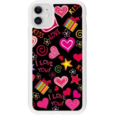 Coque iPhone 11 - Silicone rigide blanc Valentine 2023 love symbols