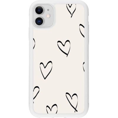 Coque iPhone 11 - Silicone rigide blanc Valentine 2023 minimalist hearts