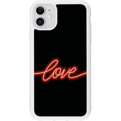 Coque iPhone 11 - Silicone rigide blanc Valentine 2023 neon love