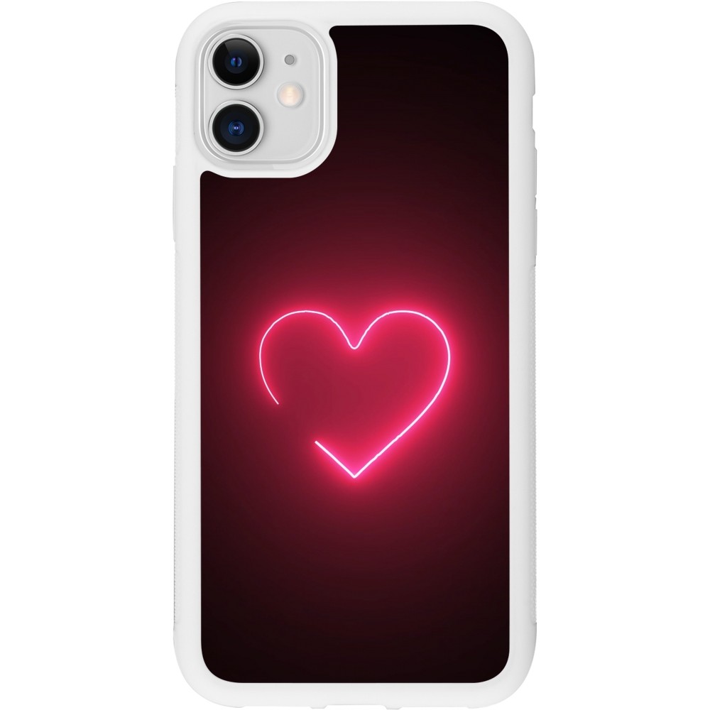 Coque iPhone 11 - Silicone rigide blanc Valentine 2023 single neon heart