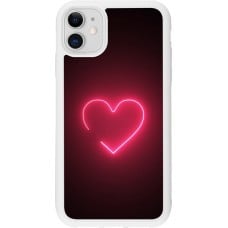 Coque iPhone 11 - Silicone rigide blanc Valentine 2023 single neon heart