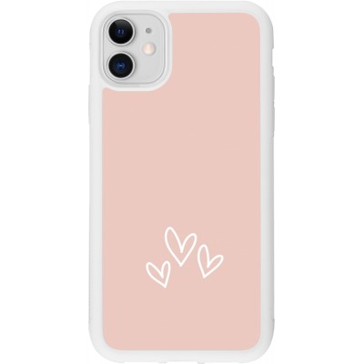 Coque iPhone 11 - Silicone rigide blanc Valentine 2023 three minimalist hearts