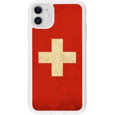 Coque iPhone 11 - Silicone rigide blanc Vintage Flag SWISS