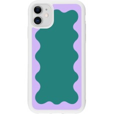 Coque iPhone 11 - Silicone rigide blanc Wavy Rectangle Green Purple