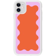 Coque iPhone 11 - Silicone rigide blanc Wavy Rectangle Orange Pink