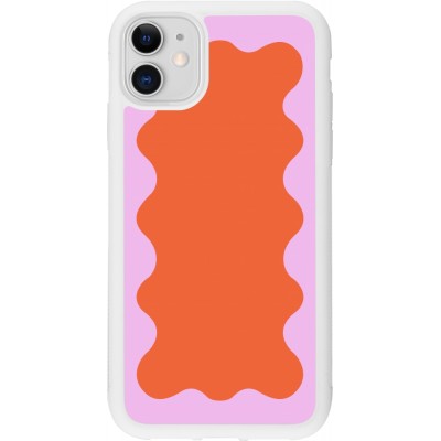 Coque iPhone 11 - Silicone rigide blanc Wavy Rectangle Orange Pink