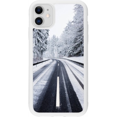 Coque iPhone 11 - Silicone rigide blanc Winter 22 Snowy Road