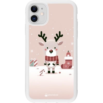 Coque iPhone 11 - Silicone rigide blanc Noël 2023 Choupinette Renne