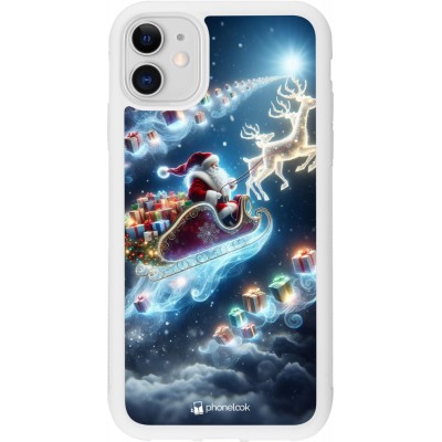 Coque iPhone 11 - Silicone rigide blanc Noël 2023 Père Noël enchanté