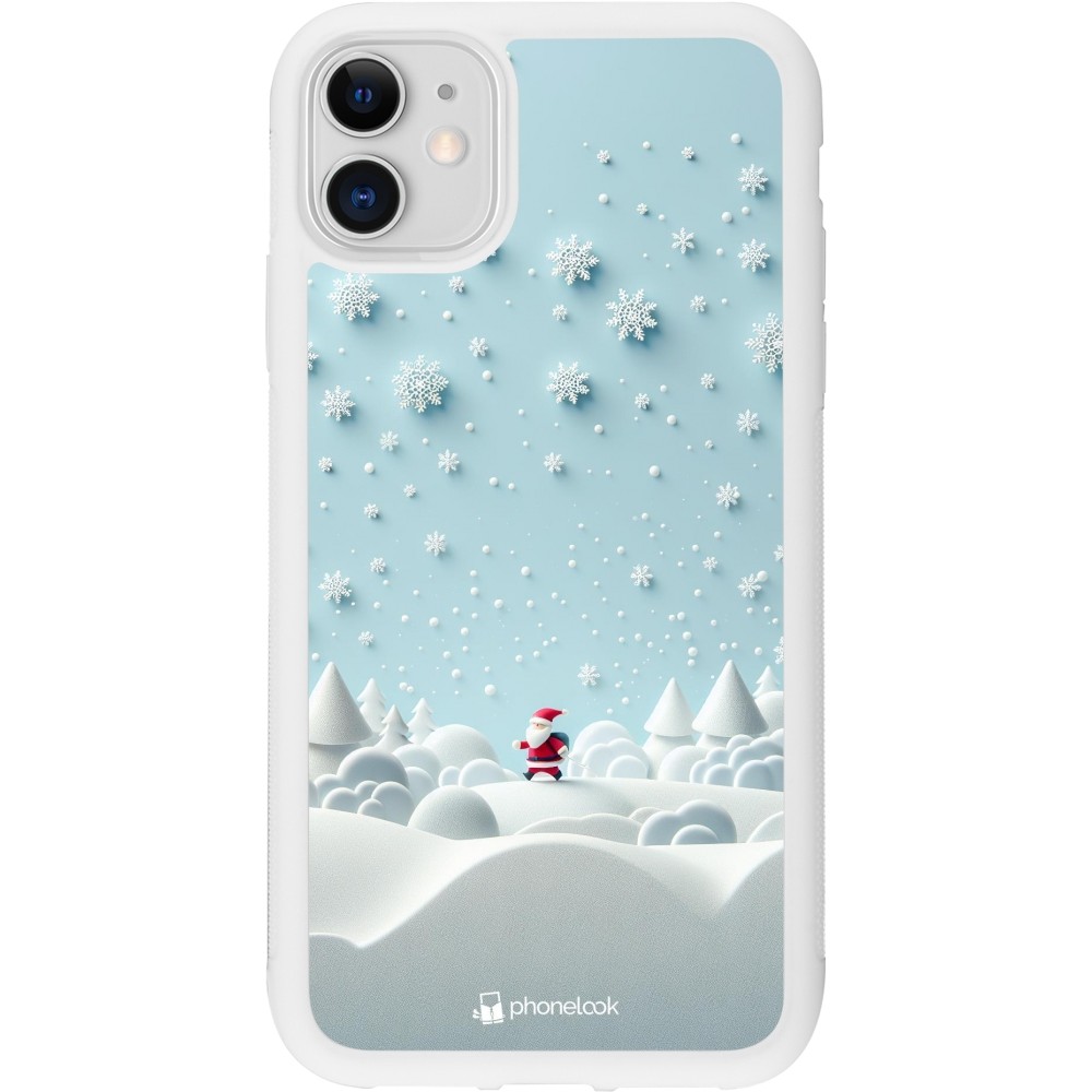 Coque iPhone 11 - Silicone rigide blanc Noël 2023 Petit Père Flocon