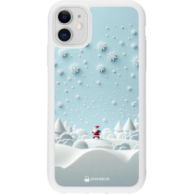 Coque iPhone 11 - Silicone rigide blanc Noël 2023 Petit Père Flocon