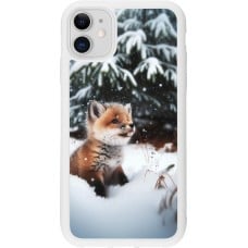 Coque iPhone 11 - Silicone rigide blanc Noël 2023 Renardeau sapin