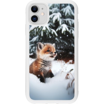 Coque iPhone 11 - Silicone rigide blanc Noël 2023 Renardeau sapin