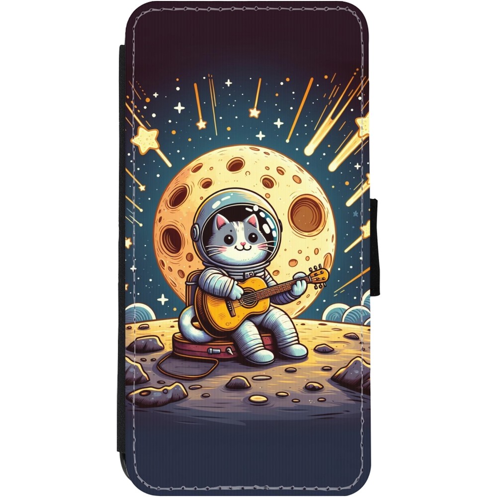 Coque iPhone 11 - Wallet noir AstroCat RockLune