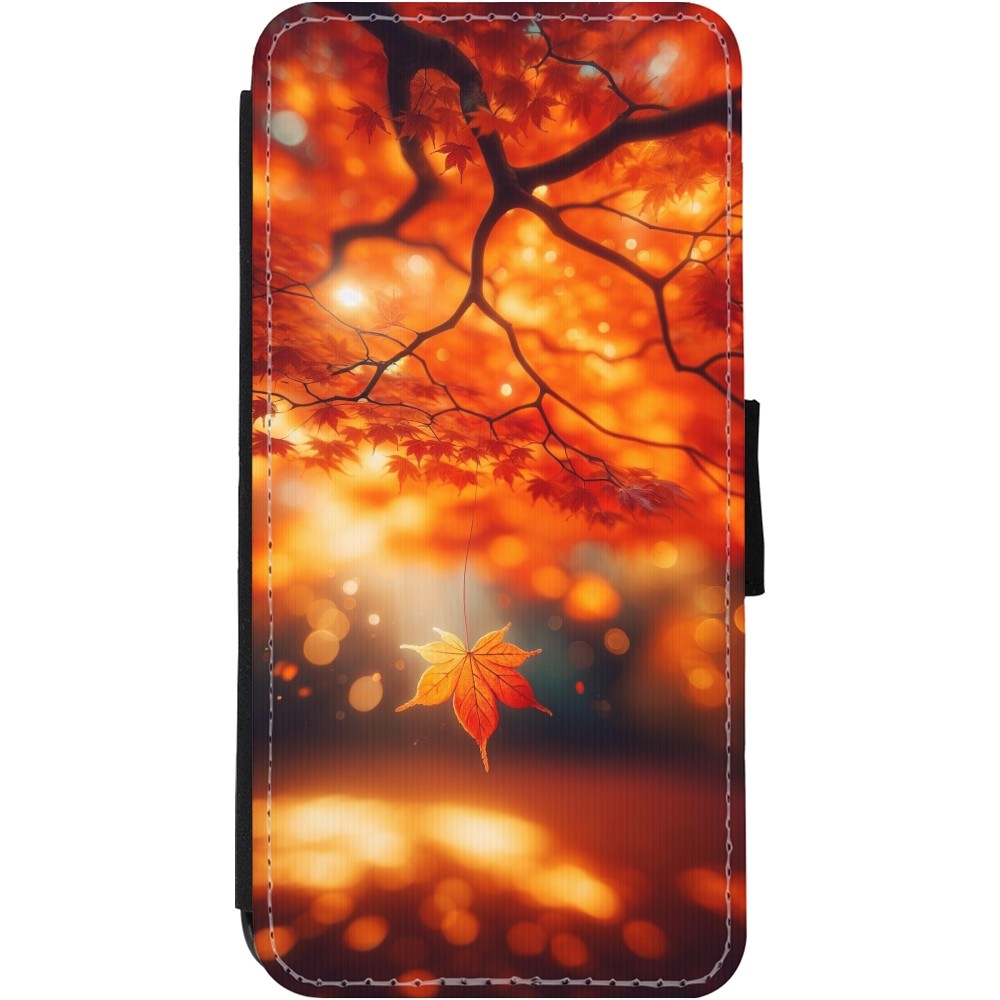 Coque iPhone 11 - Wallet noir Automne Magique Orange