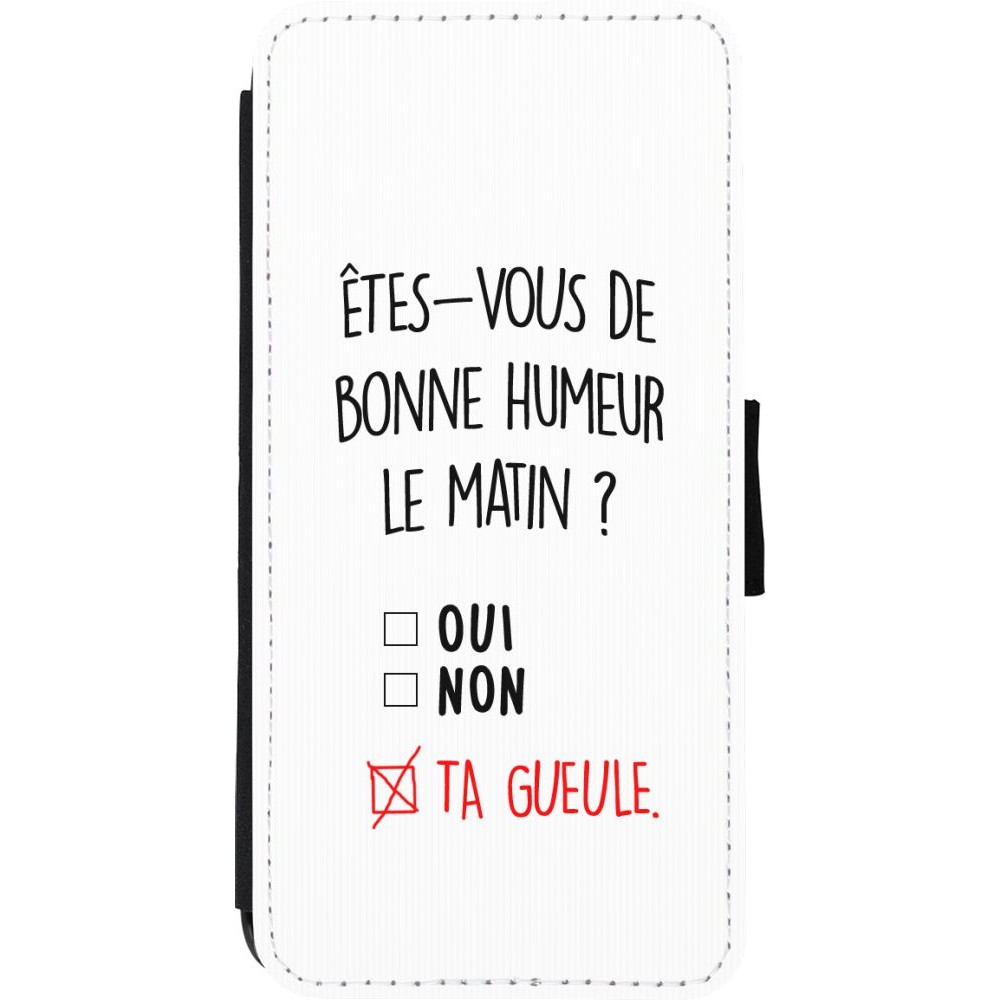 Coque iPhone 11 - Wallet noir Bonne humeur matin