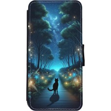 Coque iPhone 11 - Wallet noir Chat noir promenade