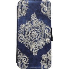 Coque iPhone 11 - Wallet noir Cream Flower Moroccan