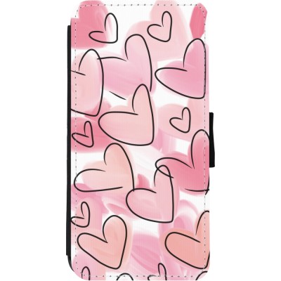 Coque iPhone 11 - Wallet noir Easter 2023 pink hearts