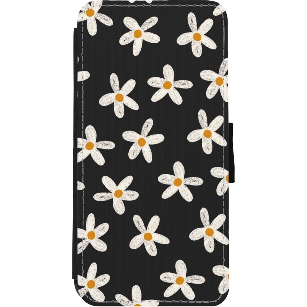 Coque iPhone 11 - Wallet noir Easter 2024 white on black flower