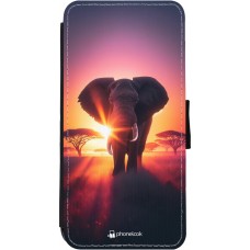 Coque iPhone 11 - Wallet noir Elephant Sunrise Beauty