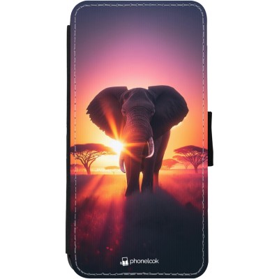 Coque iPhone 11 - Wallet noir Elephant Sunrise Beauty