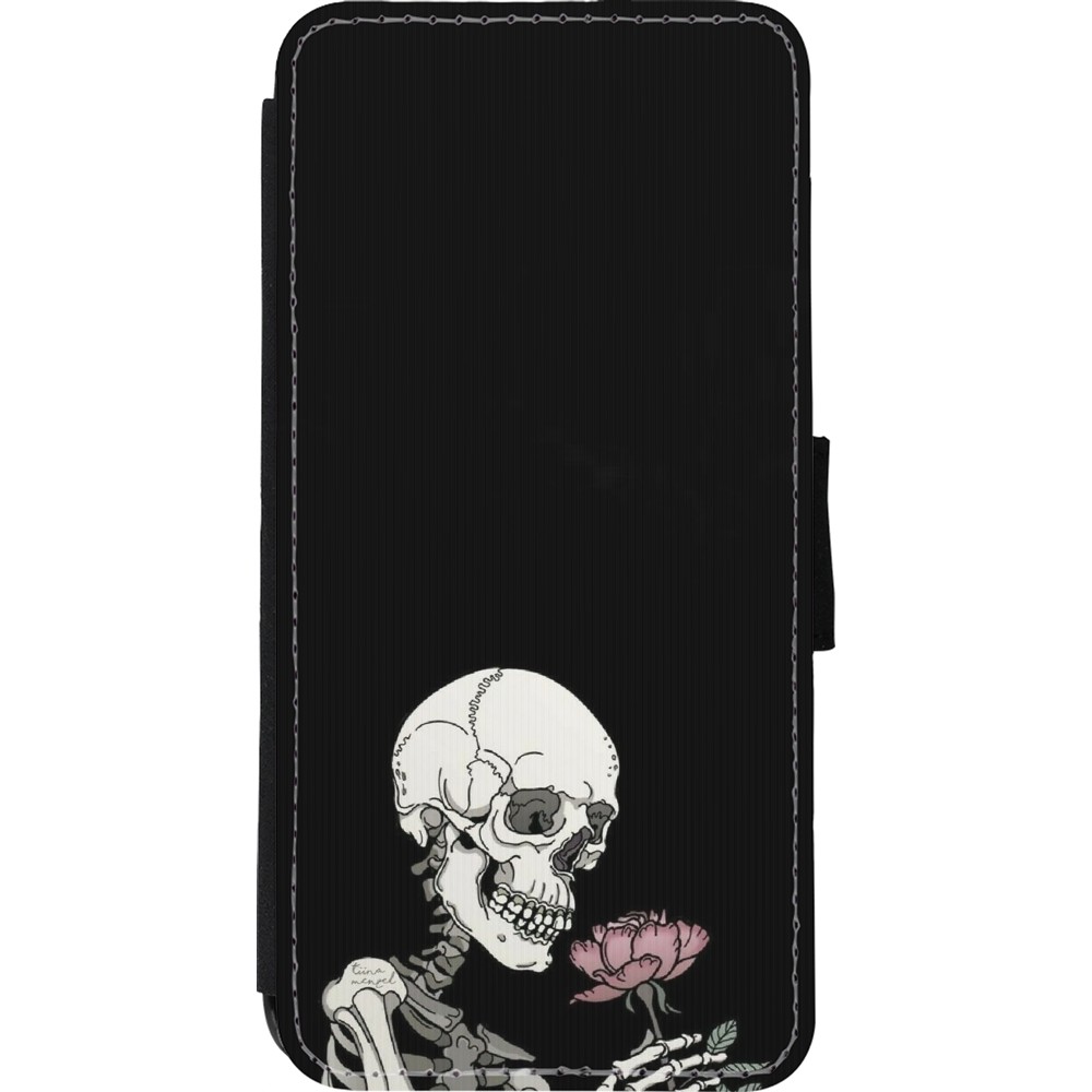 Coque iPhone 11 - Wallet noir Halloween 2023 rose and skeleton