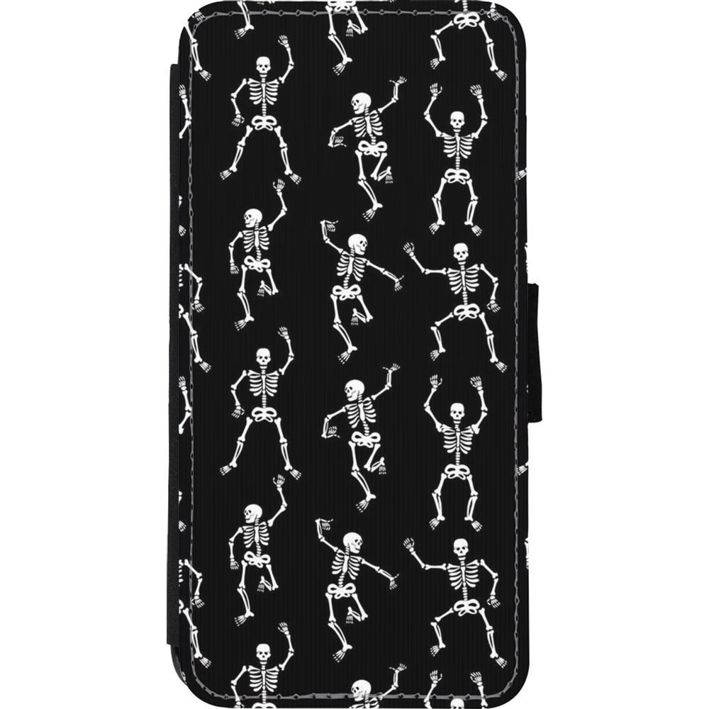 Coque iPhone 11 - Wallet noir Halloween 2024 dancing skeleton