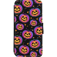 Coque iPhone 11 - Wallet noir Halloween 2024 rainbow pumpkins