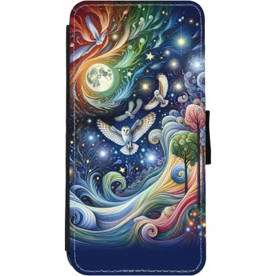 Coque iPhone 11 - Wallet noir hibou volant floral