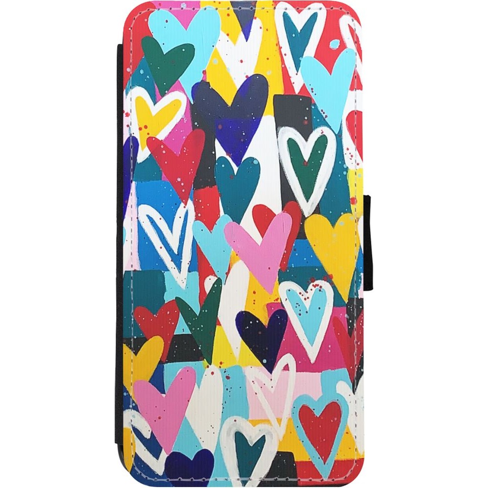 Coque iPhone 11 - Wallet noir Joyful Hearts