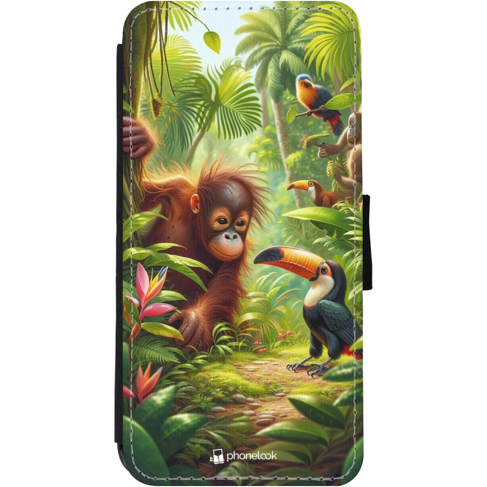 Coque iPhone 11 - Wallet noir Jungle Tropicale Tayrona