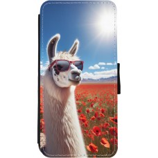 Coque iPhone 11 - Wallet noir Lama Chic en Coquelicot