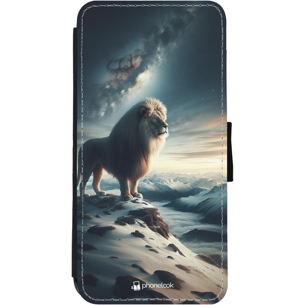 Coque iPhone 11 - Wallet noir Le lion blanc