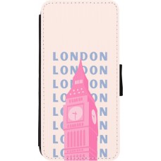 Coque iPhone 11 - Wallet noir London Pink Print