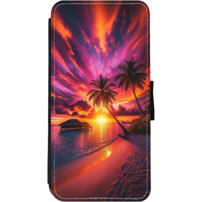 Coque iPhone 11 - Wallet noir Maldives Dusk Bliss