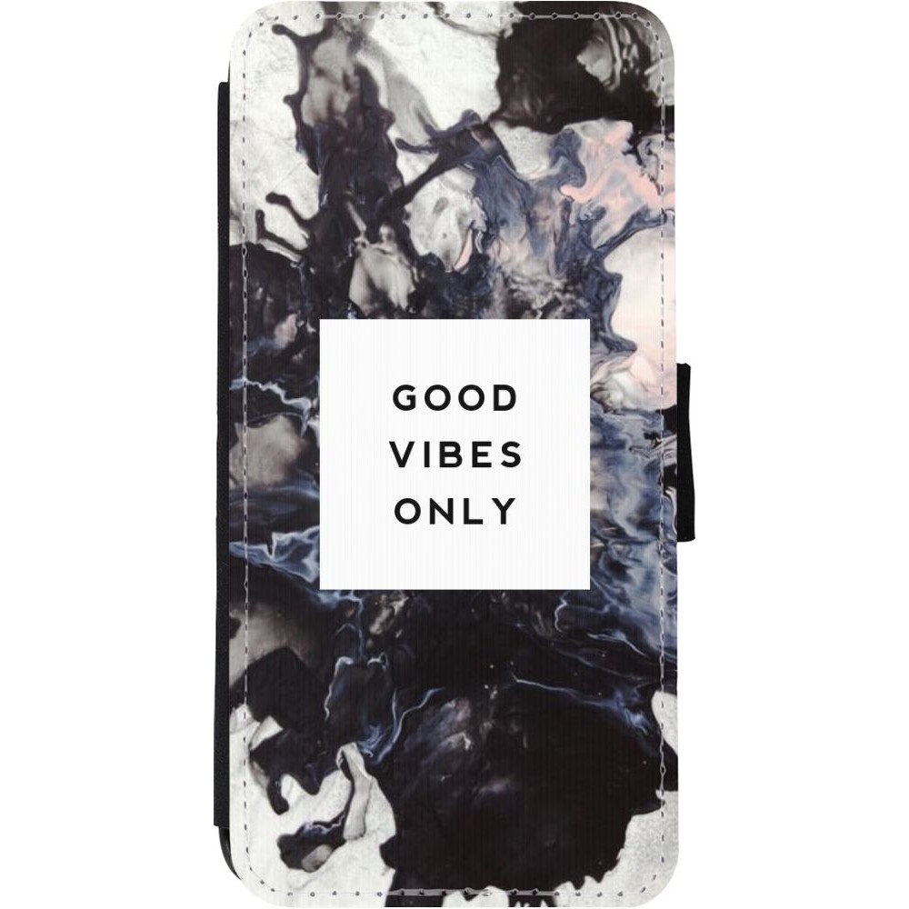 Coque iPhone 11 - Wallet noir Marble Good Vibes Only